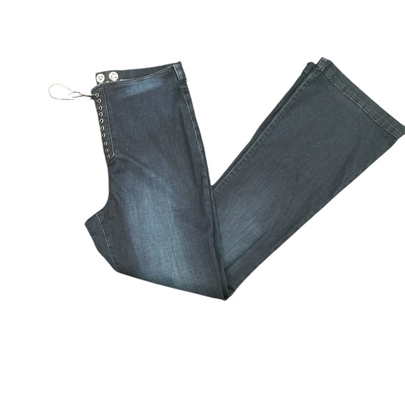 NWOT women’s dark blue lace up front jeans by rewash size 13 high-rise - Picture 1 of 5